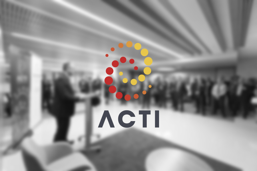 ACTI logo on black and white background